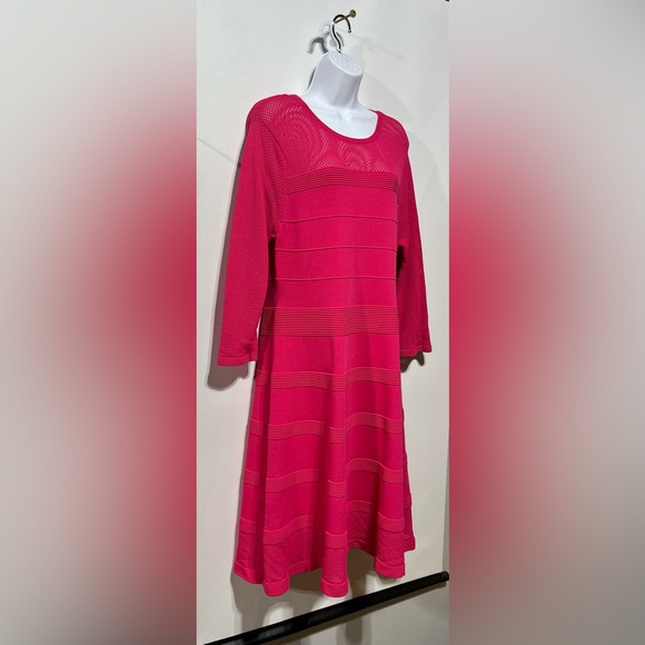 Vince‎ Camuto Fuchsia Pink Fit & Flare Midi Knit/Mesh Dress Women’s Size XL - Picture 3 of 7